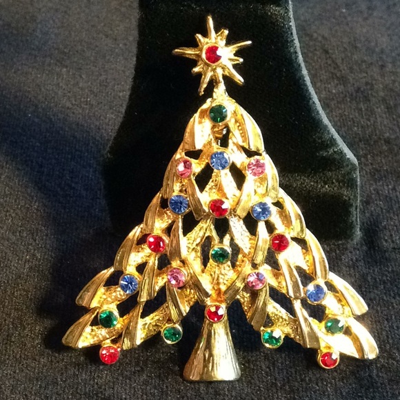 Vintage 3 Pc Christmas Tree Brooch Lot - Picture 2 of 9